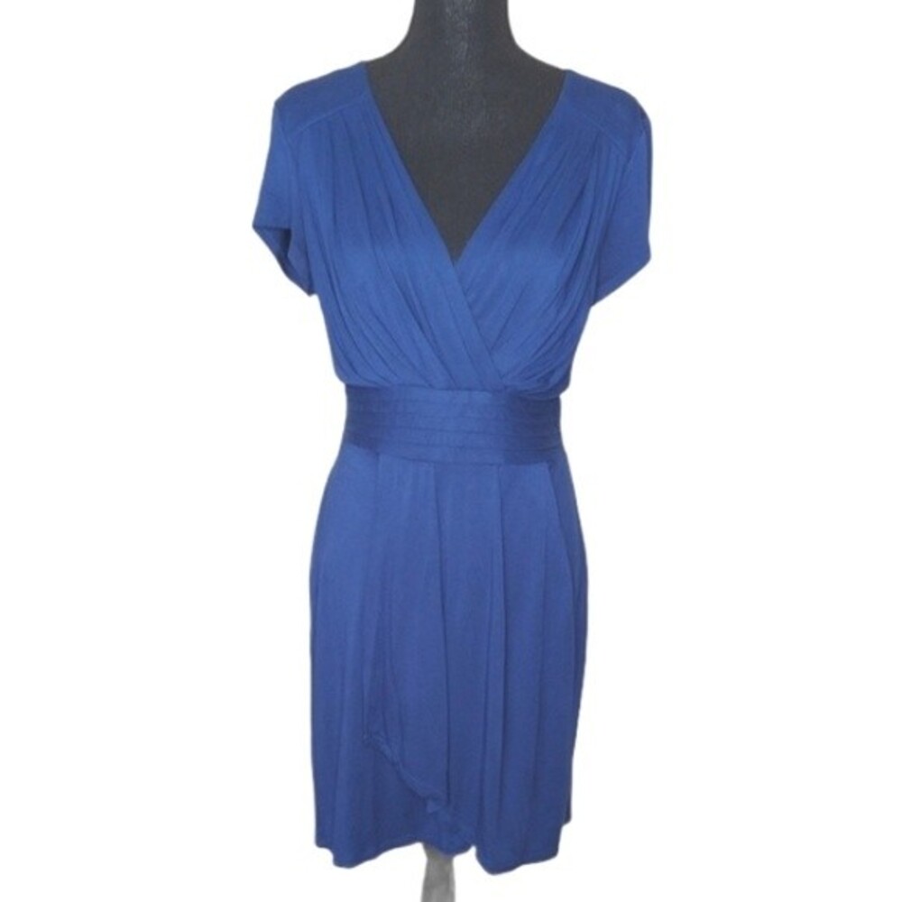 Max & Cleo Women 8 Navy Regal Princess Coquette Feminine Faux Wrap Dress
